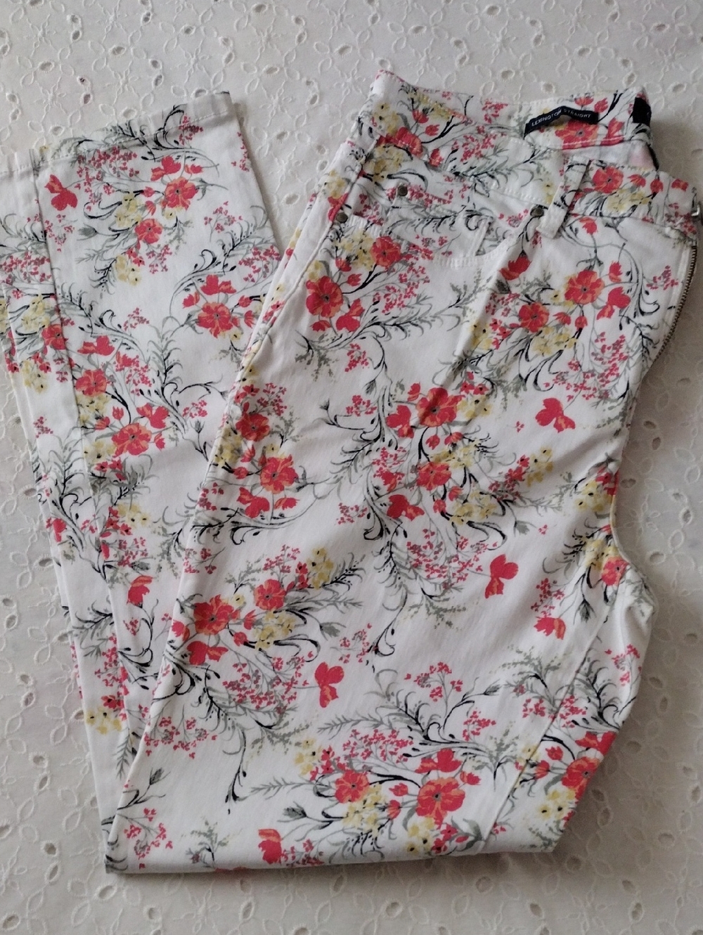 Charter Club Floral Straight Leg Jeans Size 14